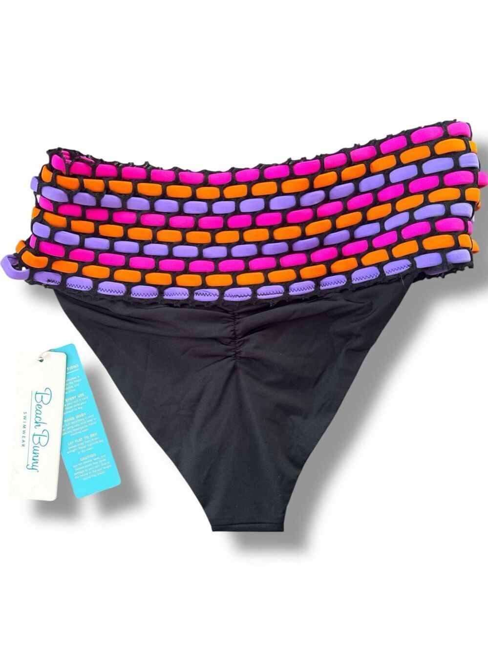 Beach Bunny Kira Black Pink Orange Purple High Waist Bikini Bottom Size S - Picture 2 of 3